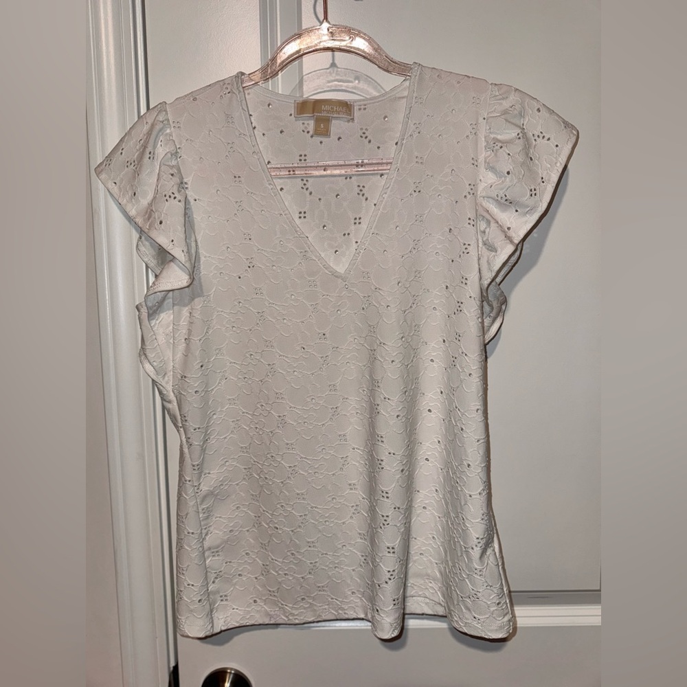 Michael Kors Cream Lace Flutter Sleeve Blouse